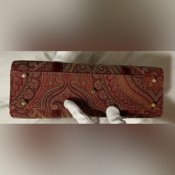 Etro Authentic Vintage Milano Red & Brown Fabric Paisley Tote Bag - Picture 7 of 15